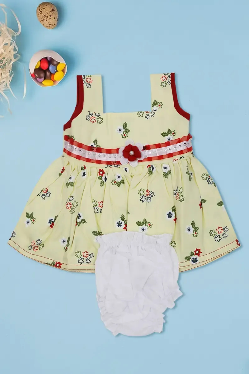 Baby Girl's Floral Printed Dress with Panty Set (2-Pcs Set)