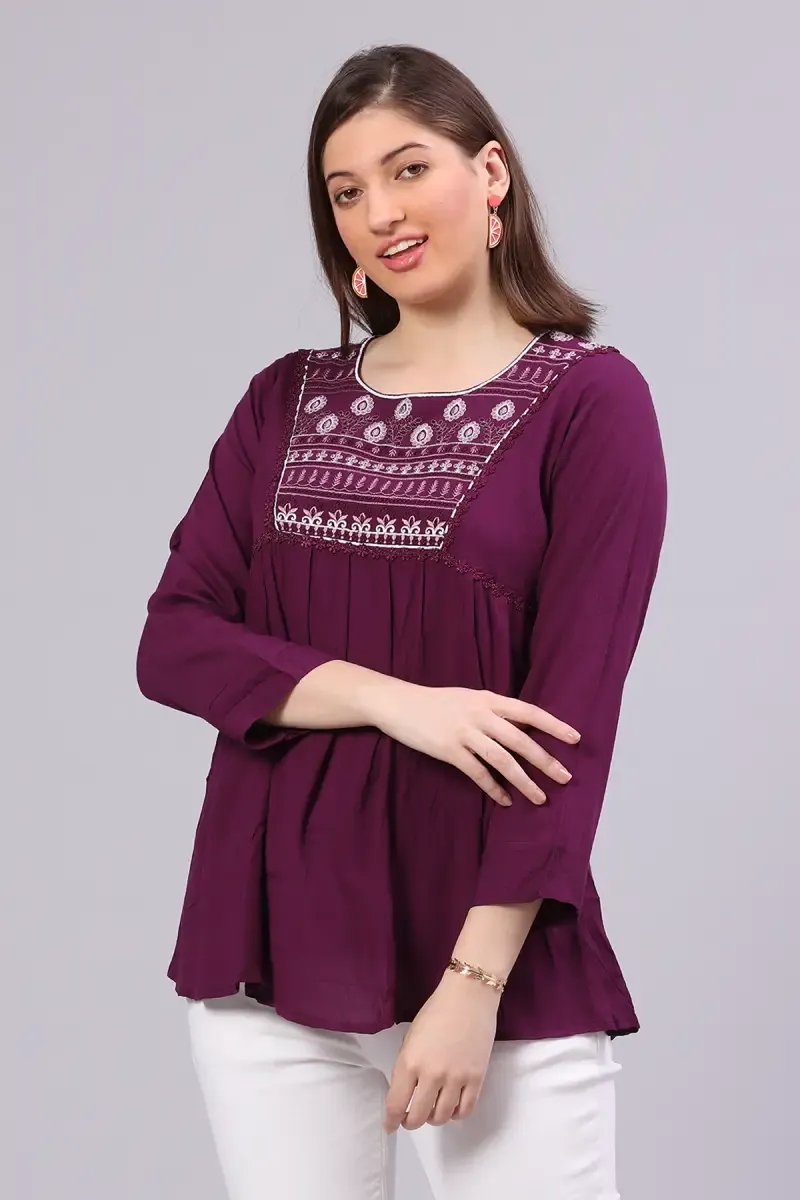 Georgette Embroidered Pleated Top for Women