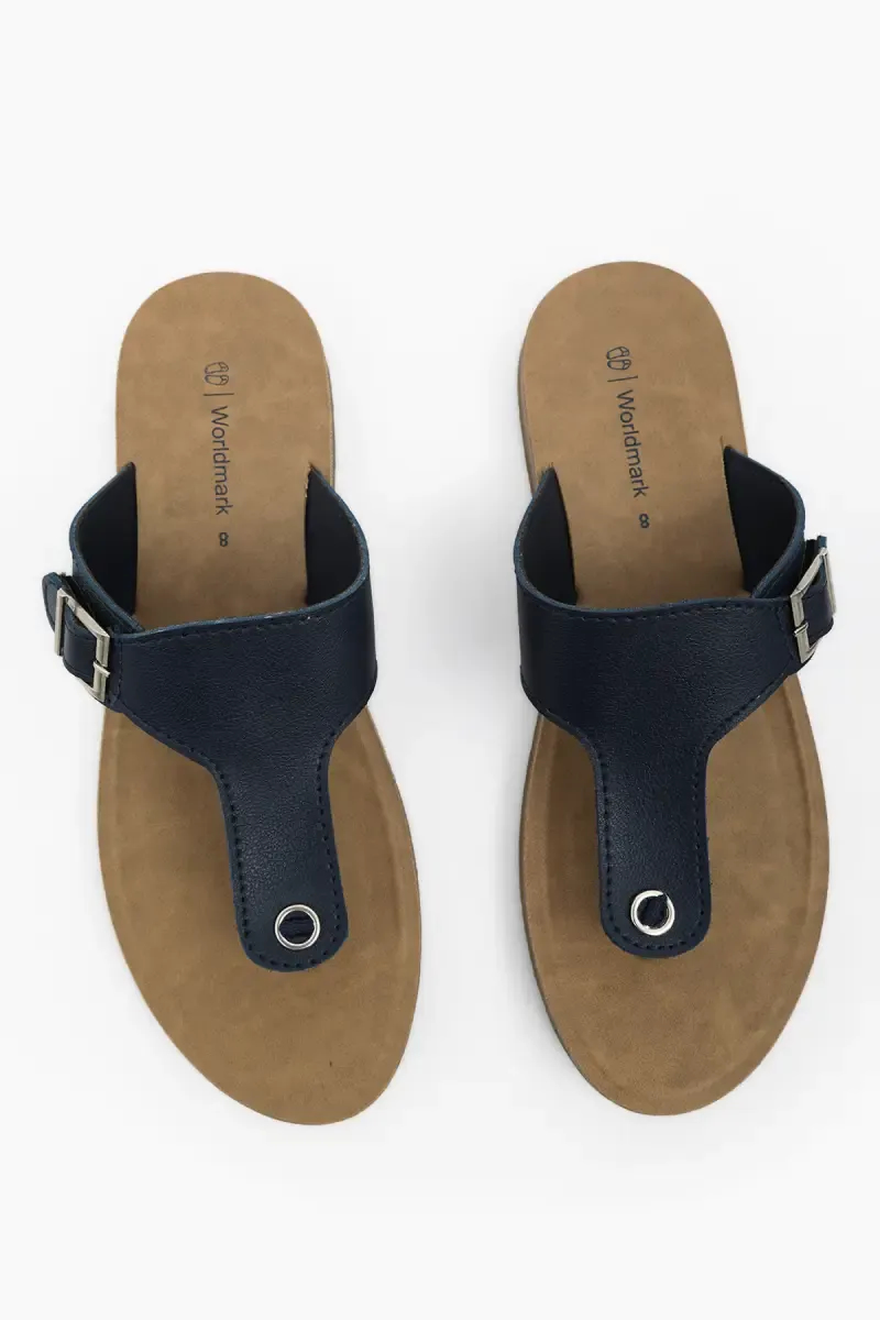 Women's T-Strap Flat Slippers with Buckles