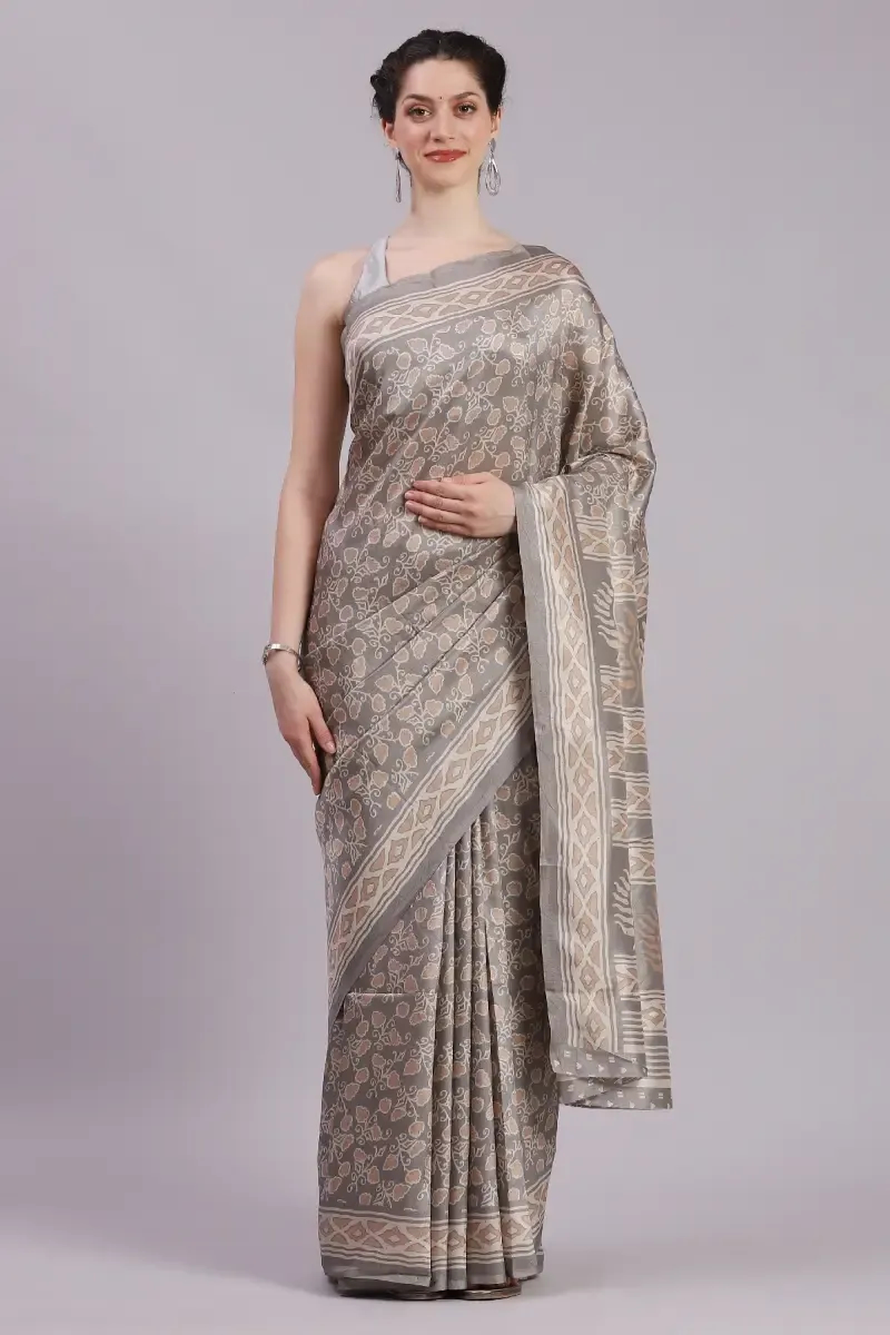 Crepe Printed Saree with Unstitched Blouse for Women