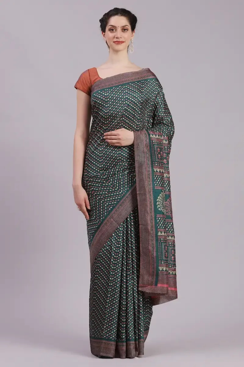 Crepe Printed Saree With Unstitched Blouse for Women