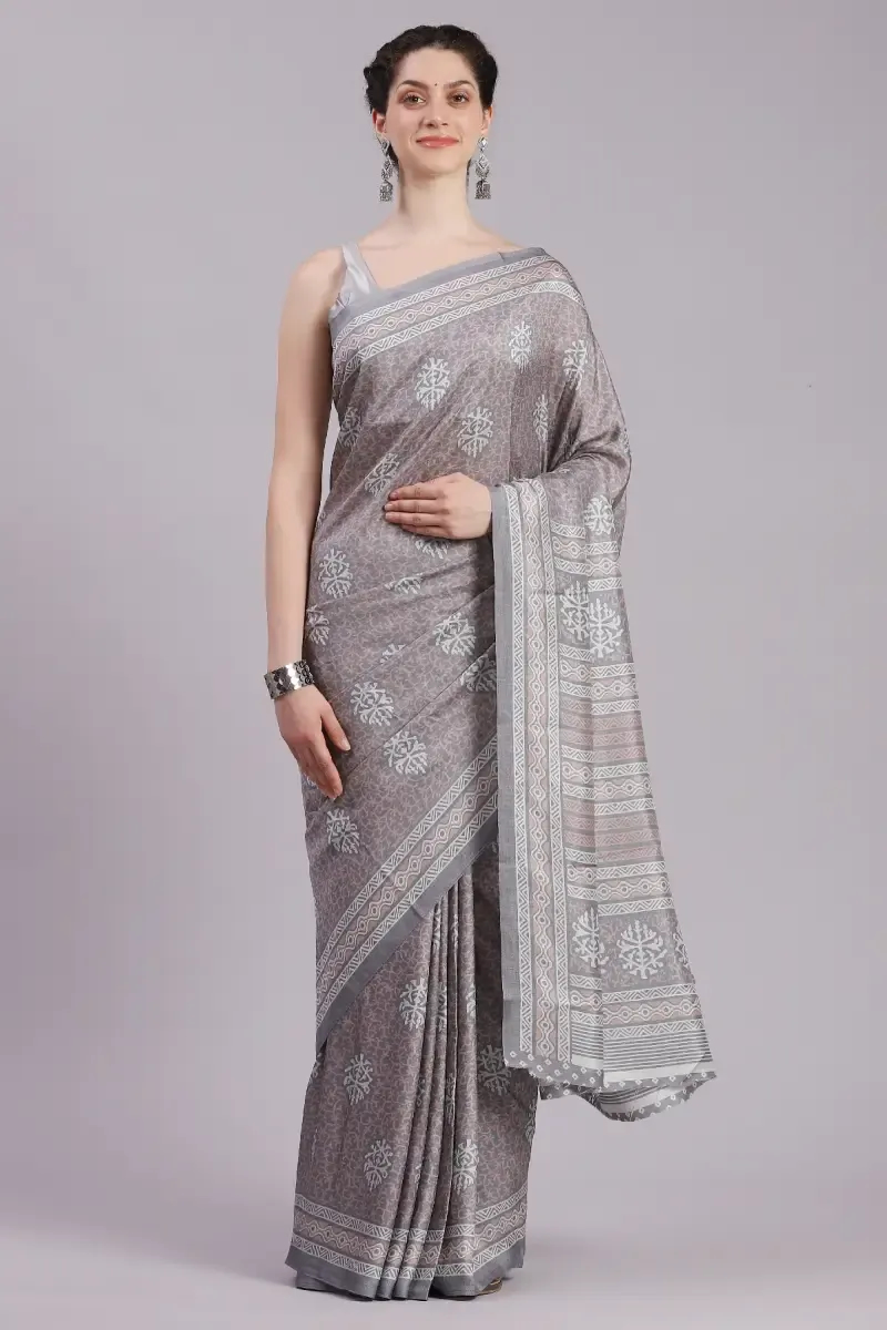 Crepe Printed Saree with Unstitched Blouse for Women