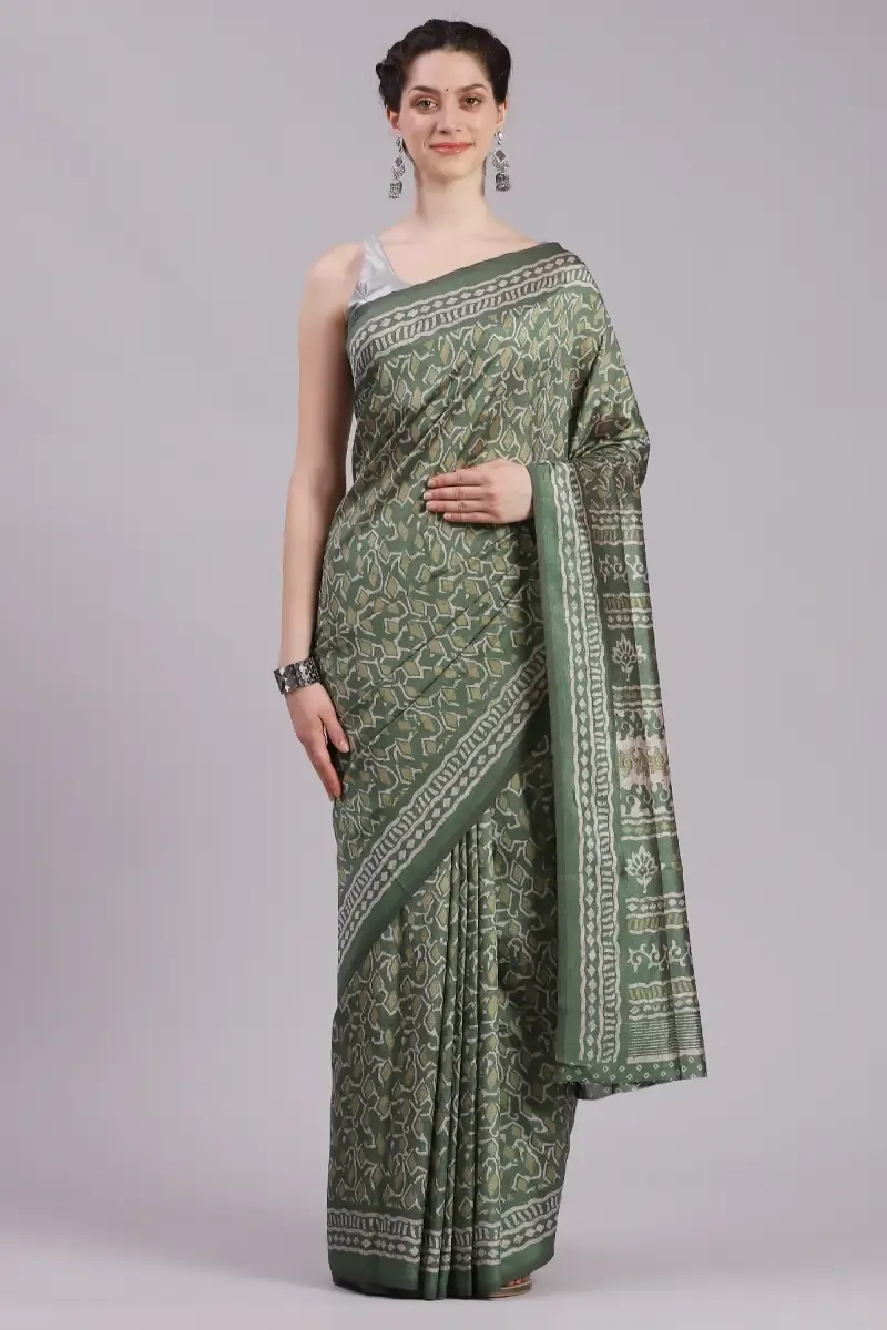 Crepe Printed Saree with Unstitched Blouse for Women