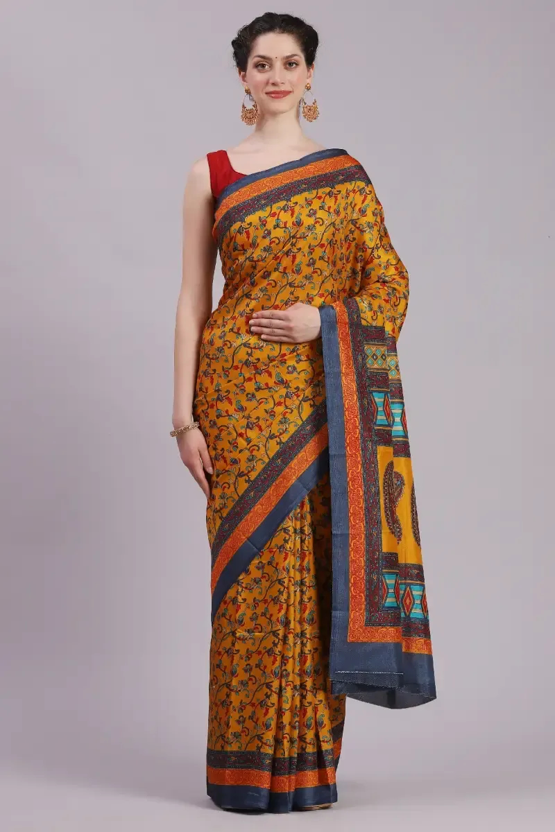 Crepe Printed Saree With Unstitched Blouse for Women