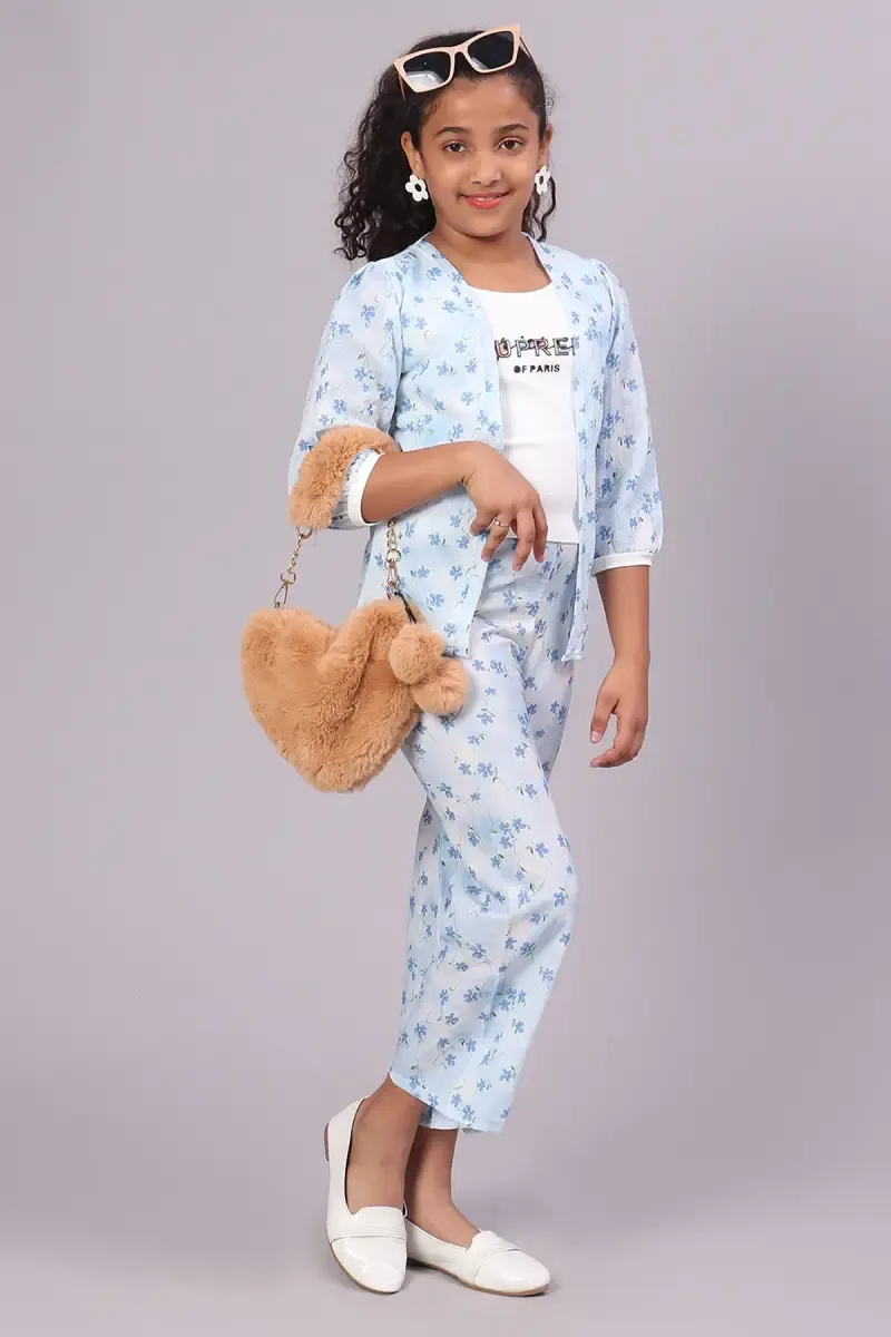 Girl's Georgette Printed Top With Pant Set (5 - 17 Yrs)