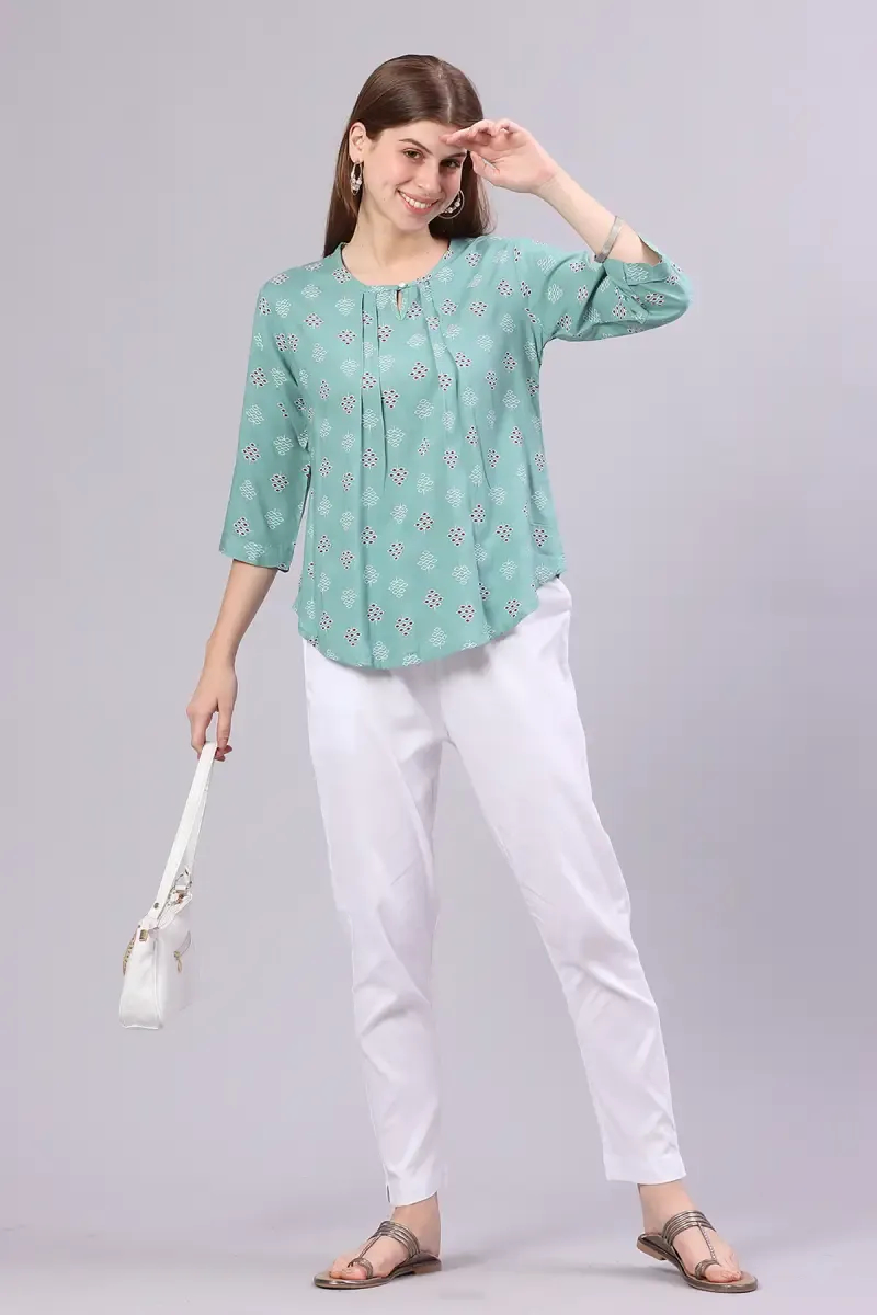 Rayon Abstract Printed Tunic Top for Women