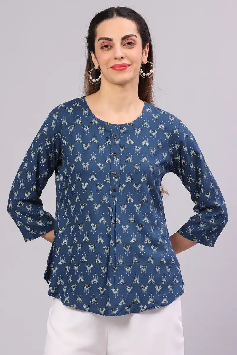 Rayon Abstract Printed Tunic Top for Women