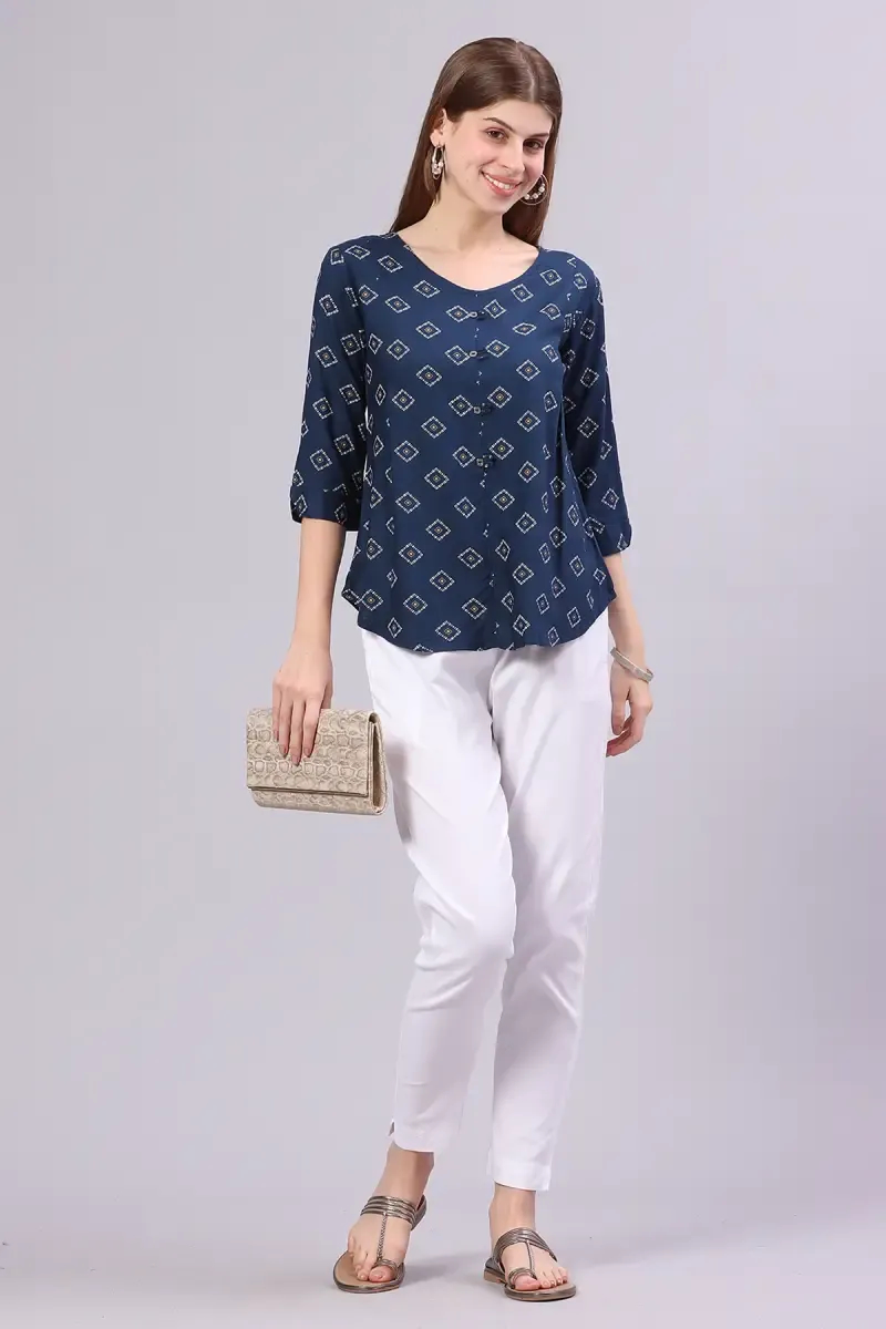 Rayon Abstract Print Tunic Top for Women