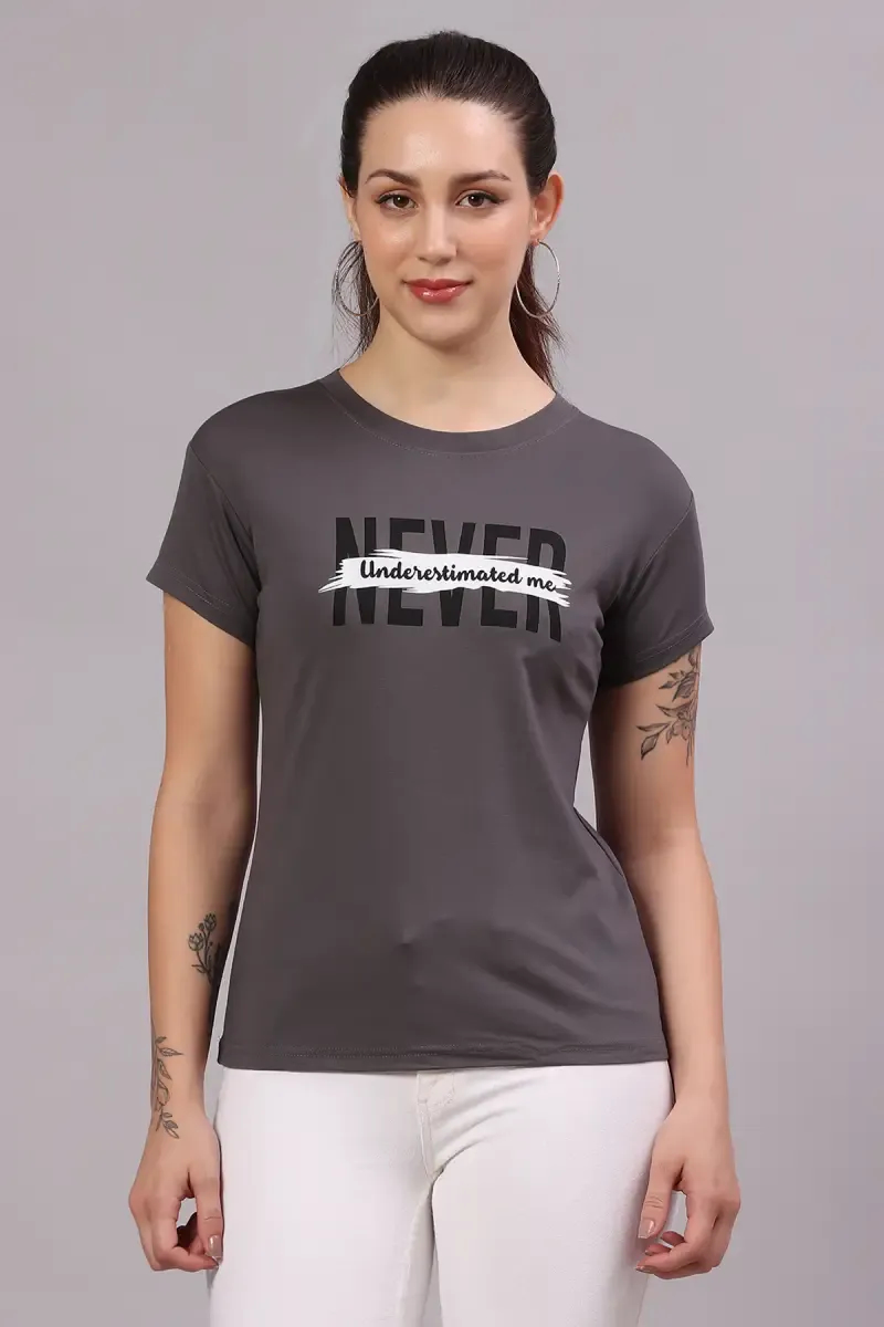 Cotton Lycra Typographic Print T-Shirt for Women