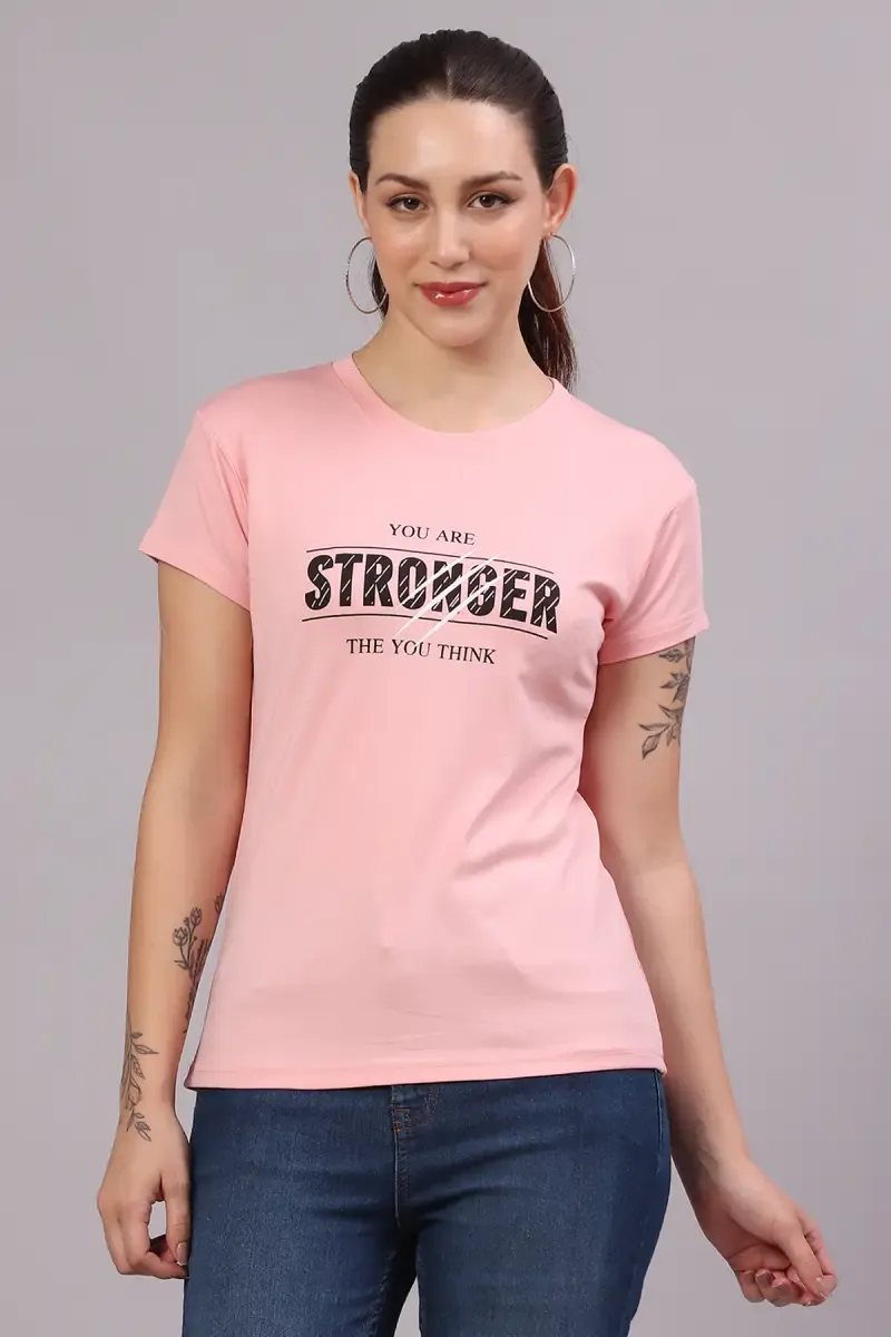 Cotton Lycra Typographic Print T-Shirt for Women