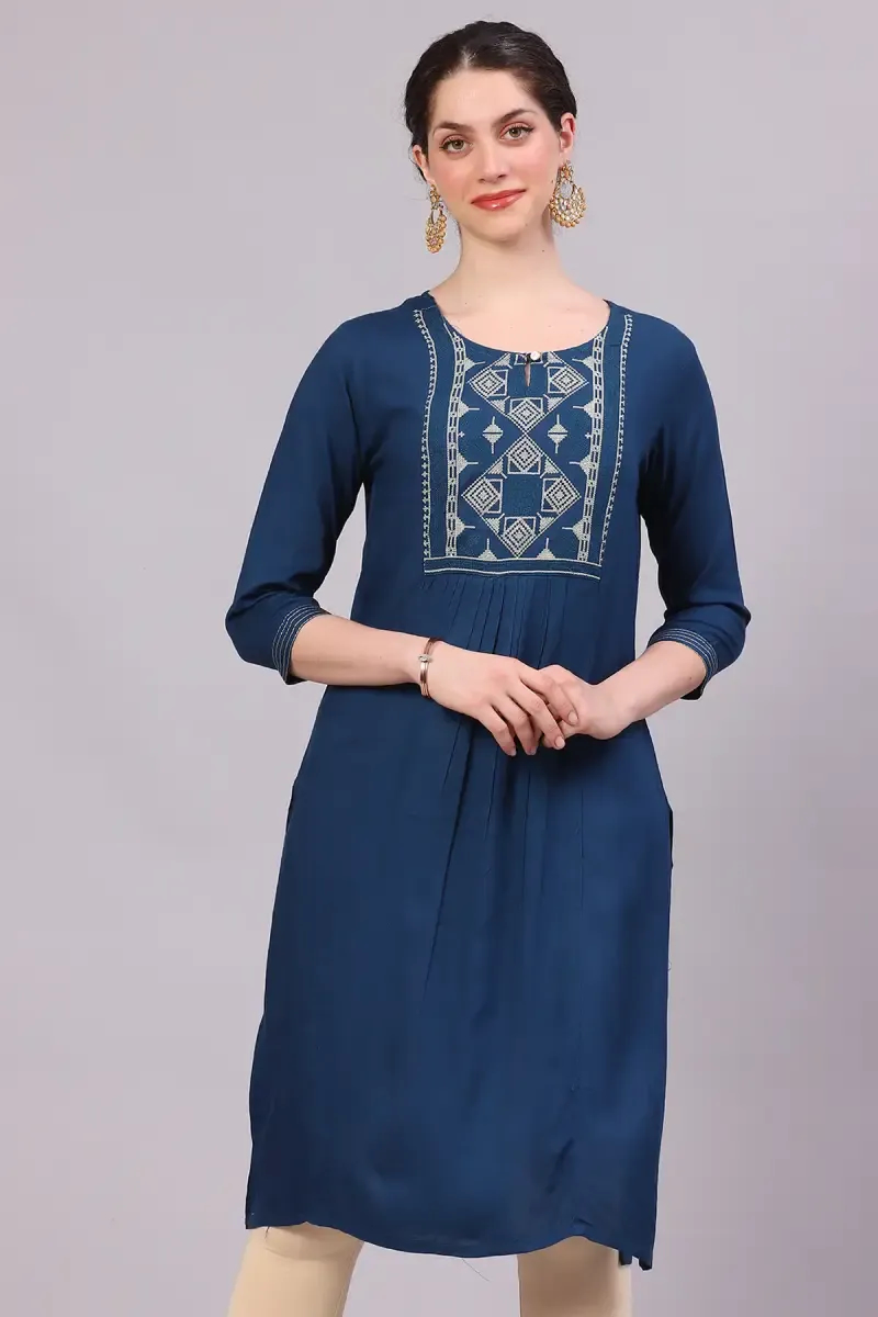 Rayon Embroidered Kurti for Women 