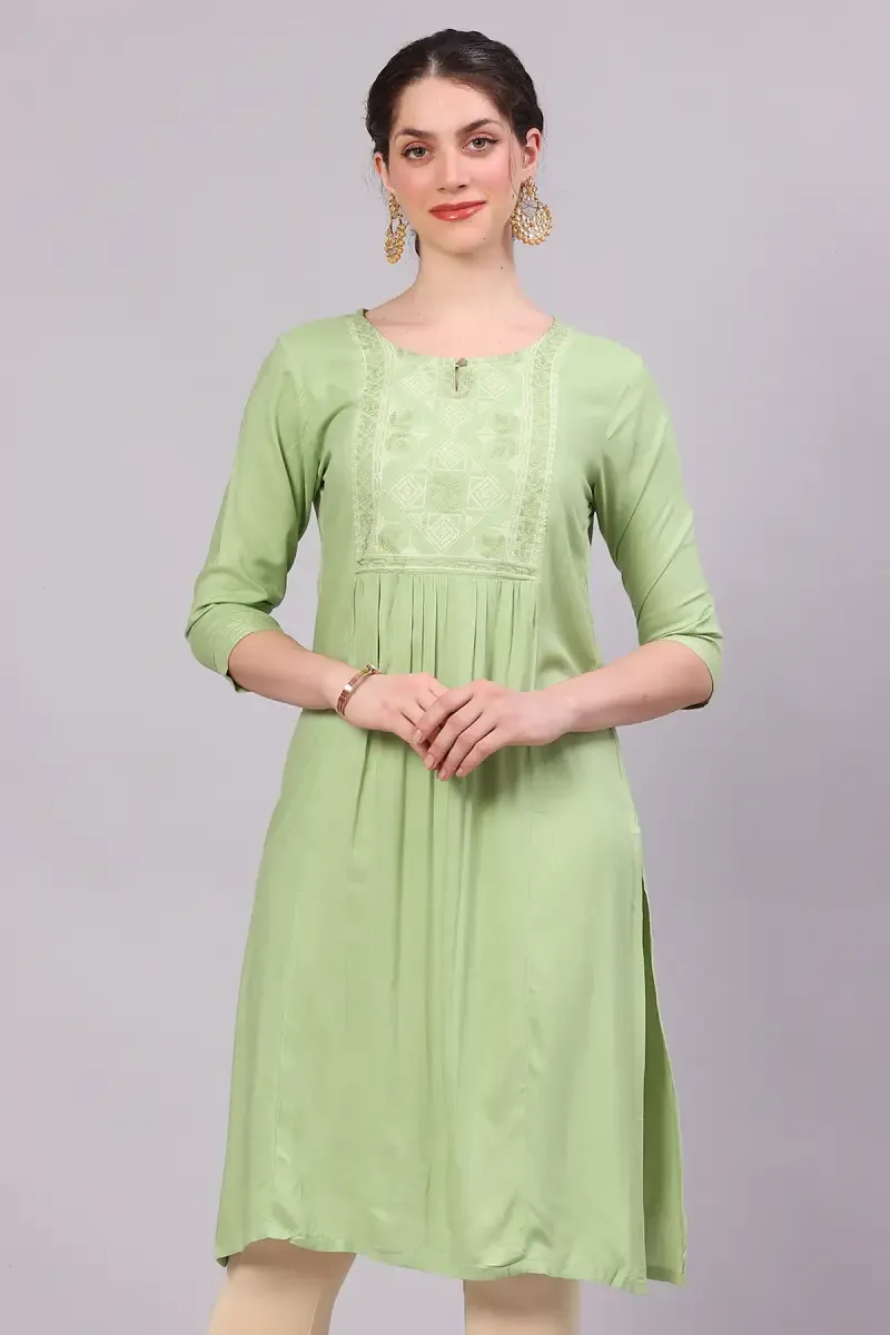 Rayon Embroidered Kurti for Women 