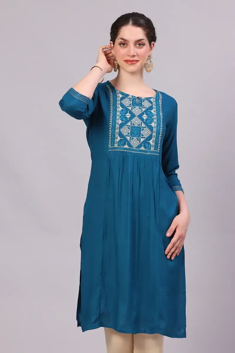 Rayon Embroidered Kurti for Women 