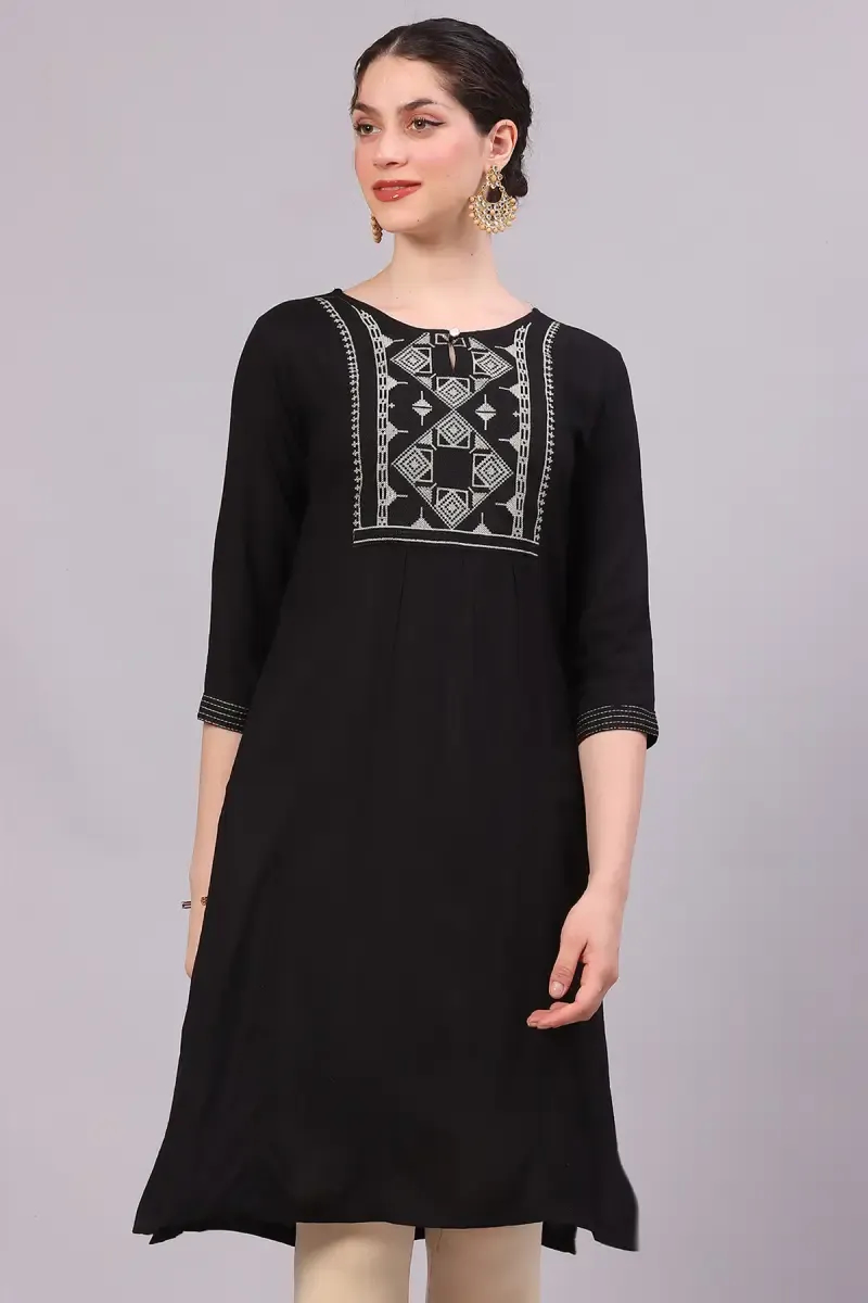 Rayon Embroidered Kurti for Women 