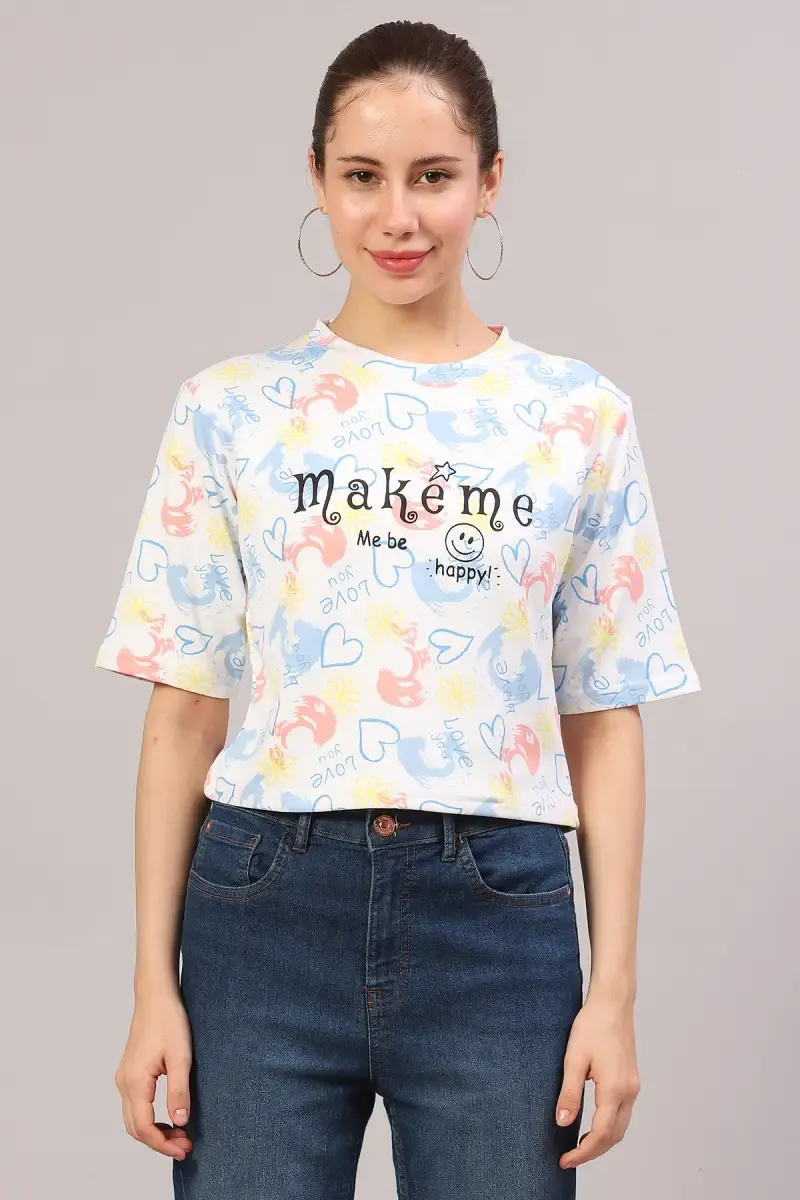 Lycra Conversational Printed T-Shirt for Women