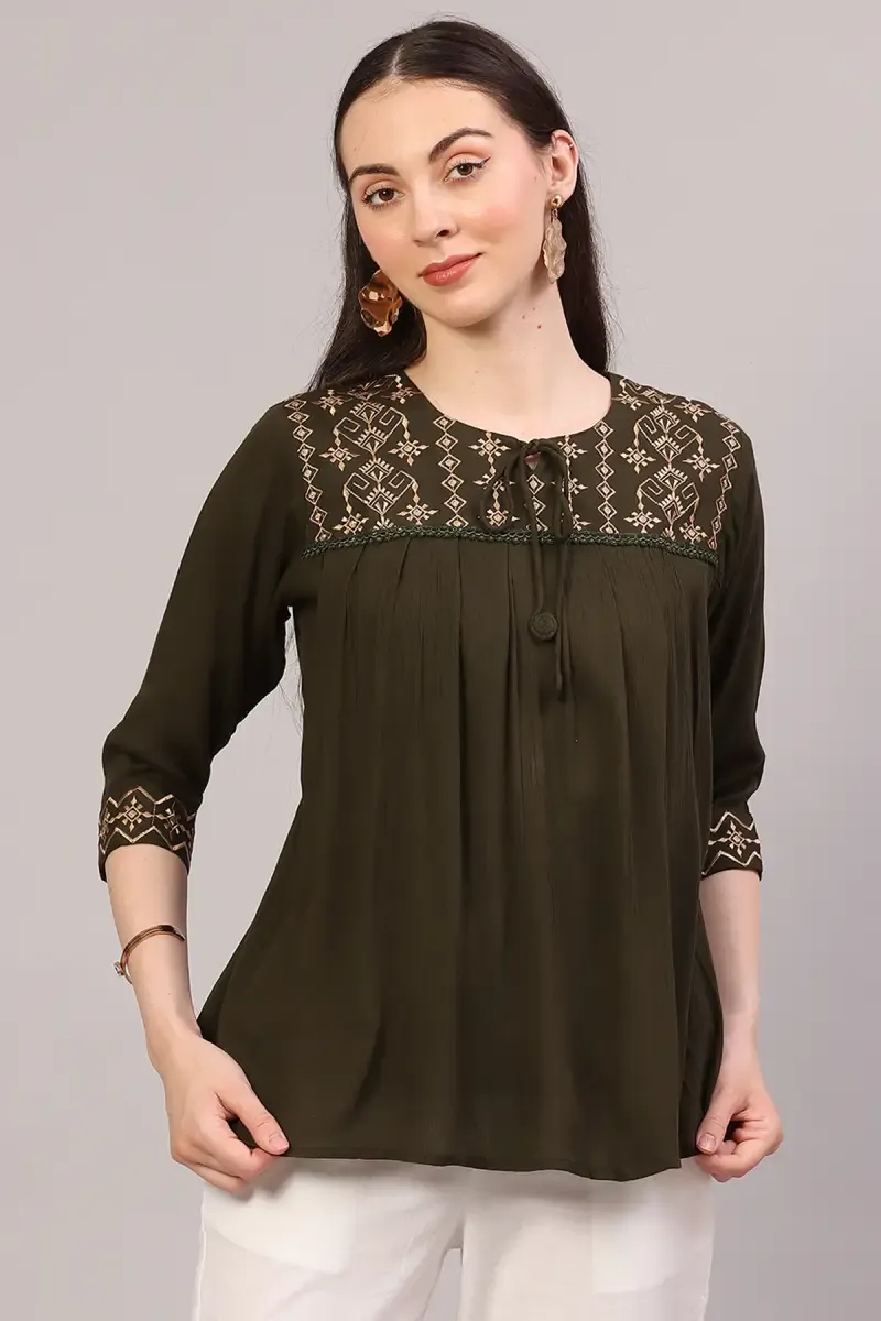 Cotton Blend Embroidered Top for Women
