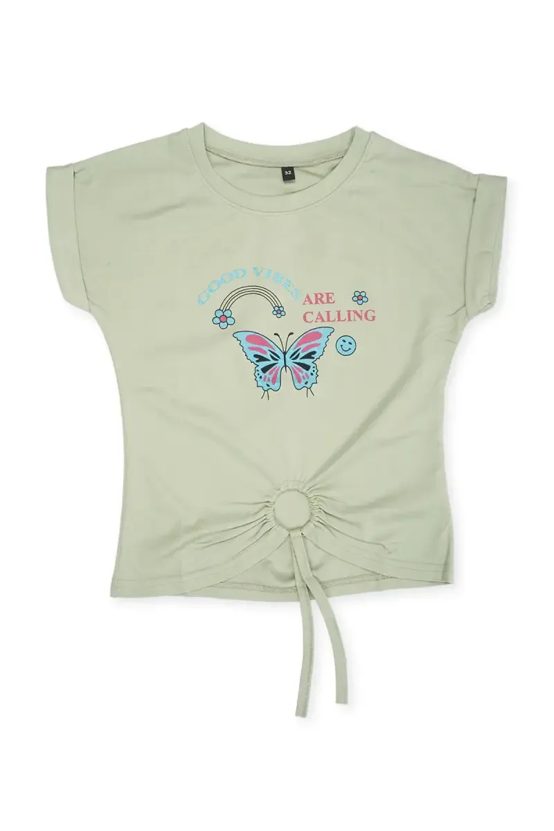 Girl's Lycra Printed Round Neck T-Shirt