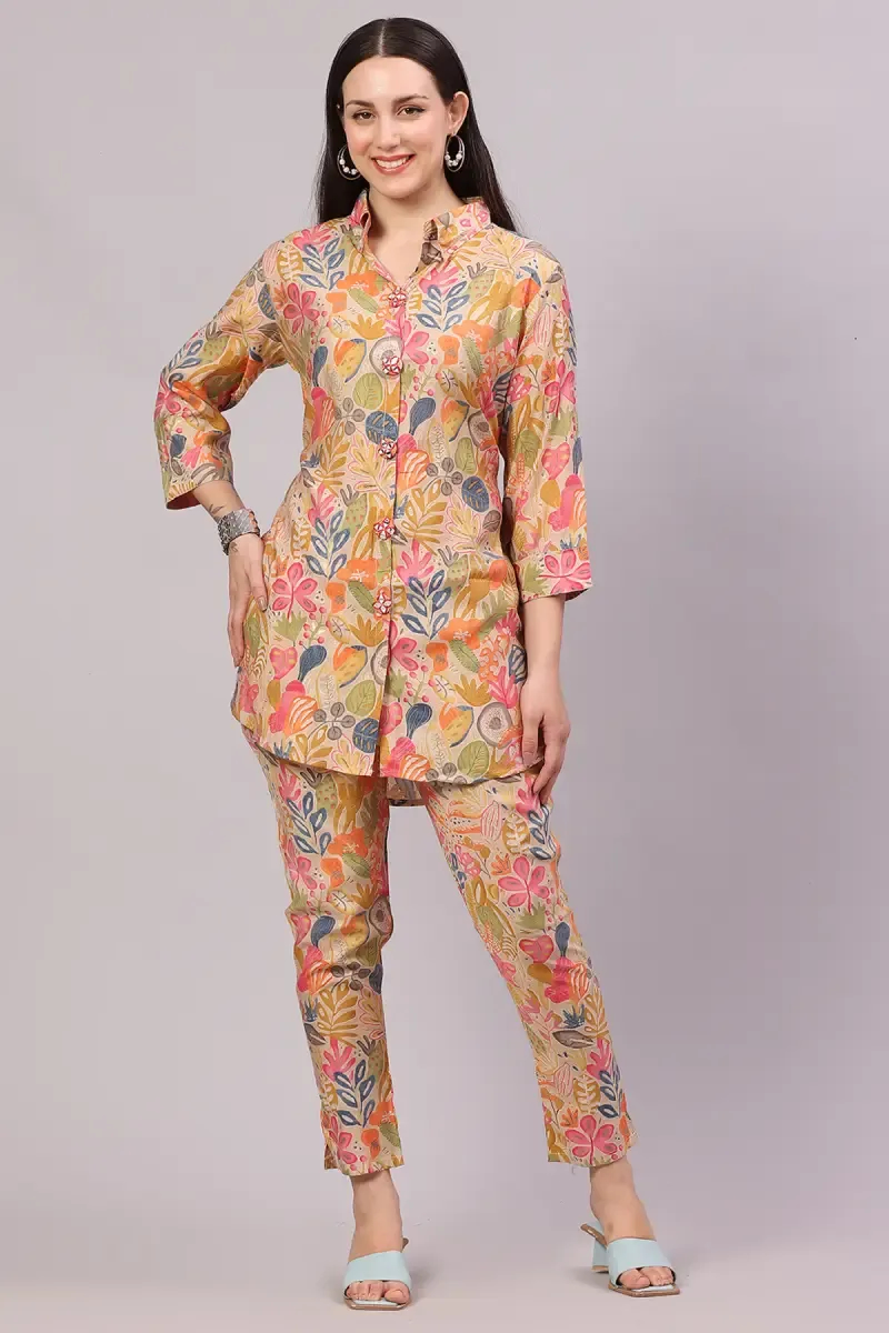 Polyester Botanical Printed Co-ord Set For Women