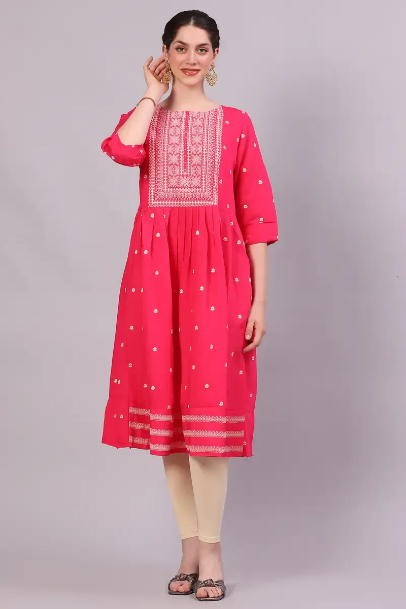 Cotton Blend Embroidered Kurti for Women 