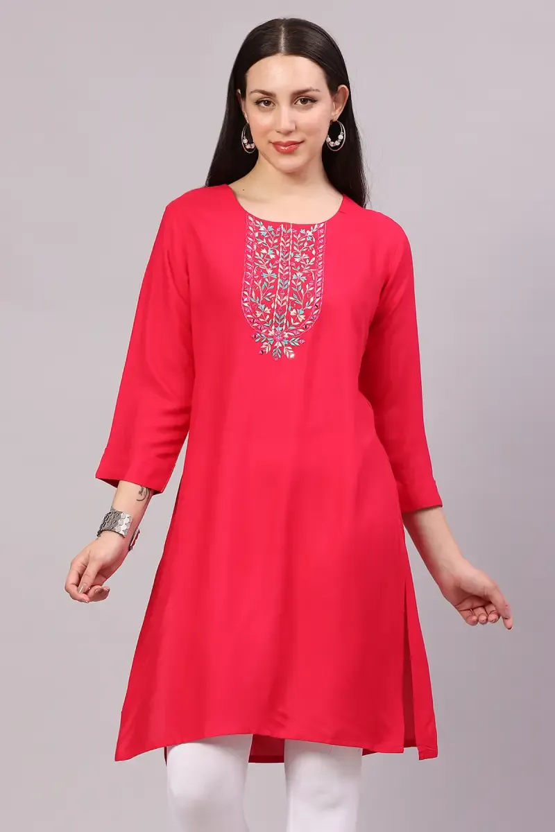 Rayon Embroidered Kurti for Women 