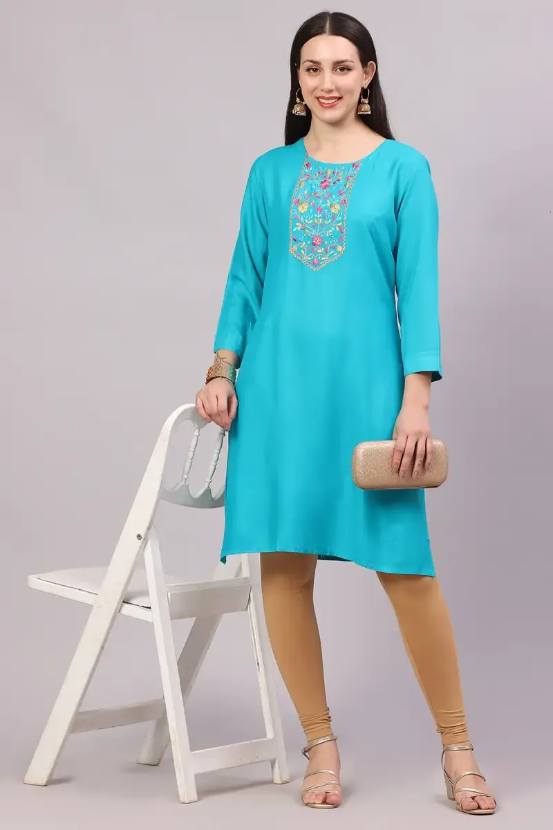Rayon Embroidered Kurti for Women