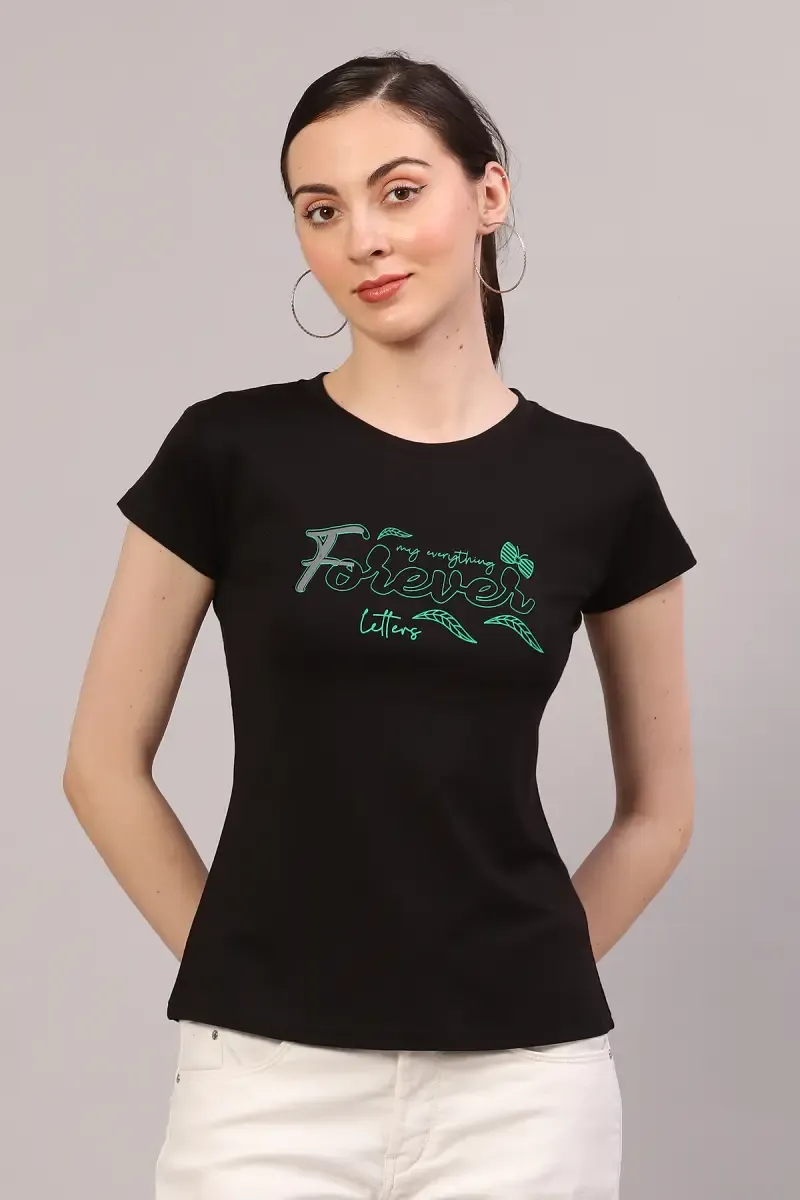 Cotton Lycra Typographic Printed T-Shirt for Women