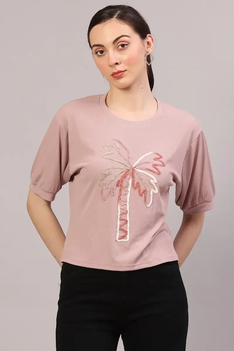 Lycra Embroidered T-Shirt for Women