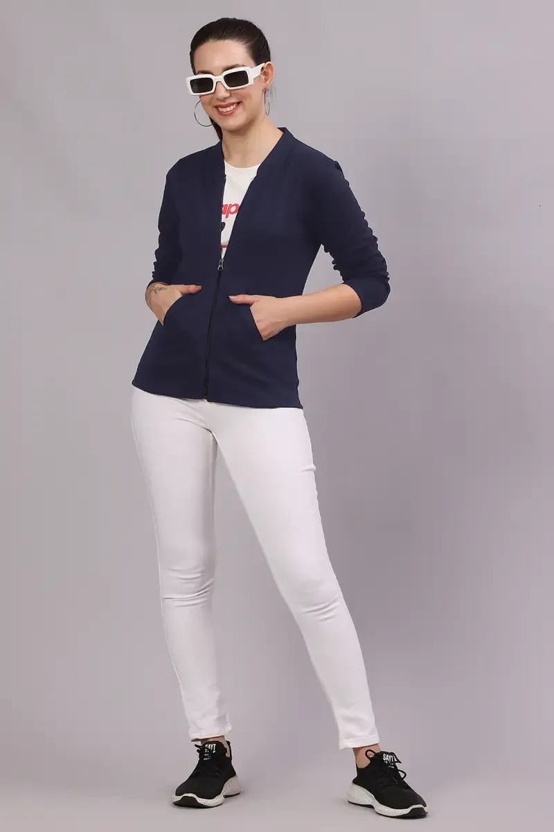 Cotton Blend Solid Sweat Shirt with Pocket for Women