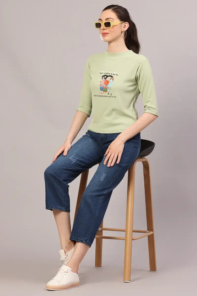 Cotton Lycra Graphic Printed T-Shirt for Women