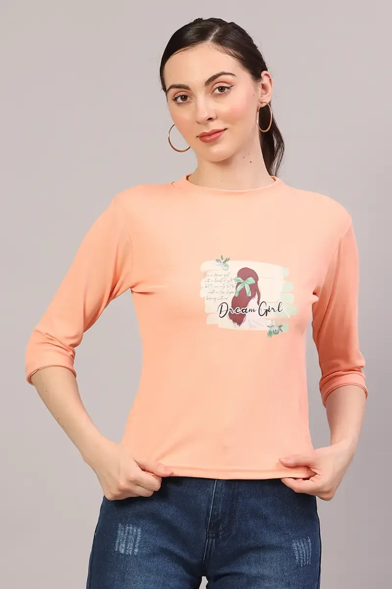 Cotton Lycra Graphic Printed T-Shirt for Women