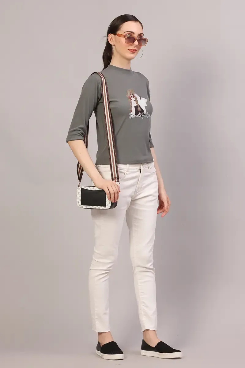 Lycra Graphic Printed T-Shirt for Women
