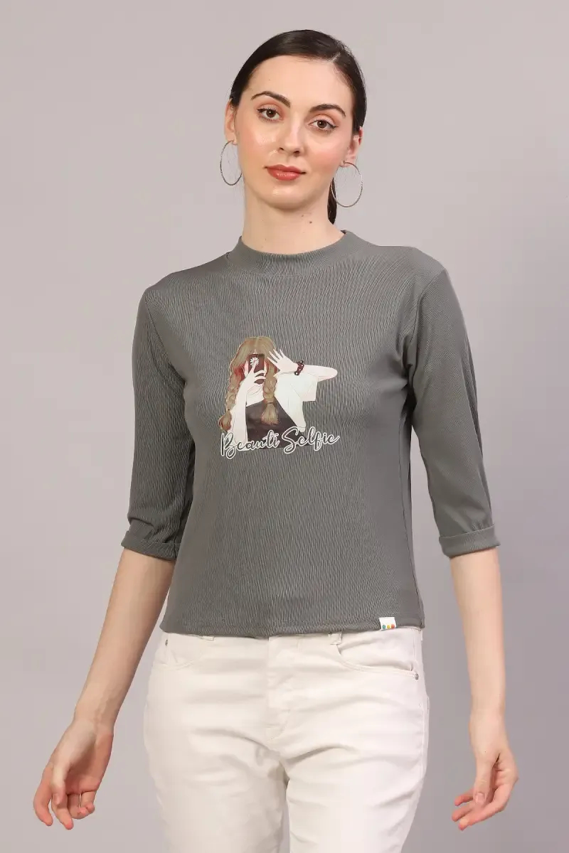 Lycra Graphic Printed T-Shirt for Women