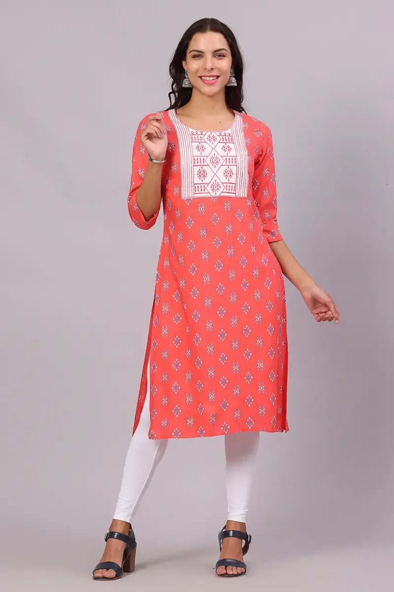 Cotton Blend Embroidered Kurti for Women 