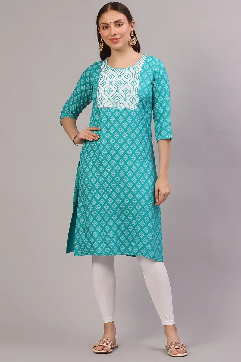 Cotton Blend Embroidered Kurti for Women