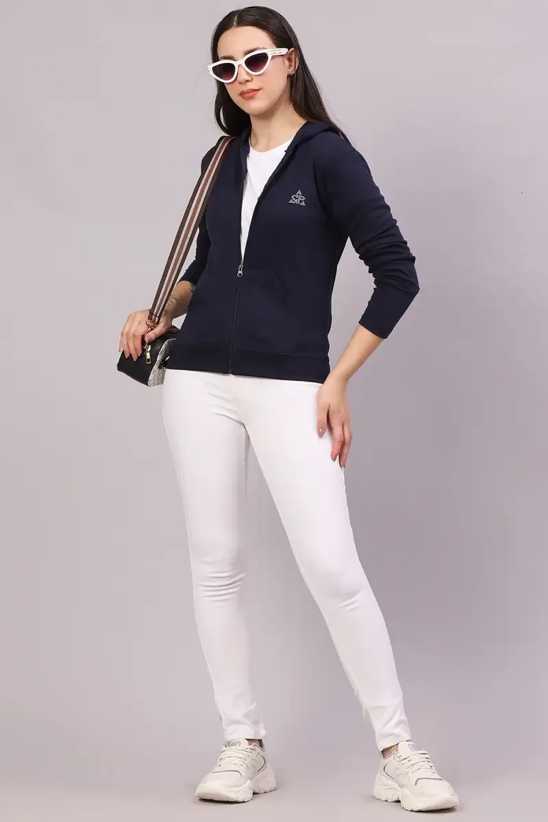 Cotton Blend Solid Hooded Neck Sweat Shirt for Women