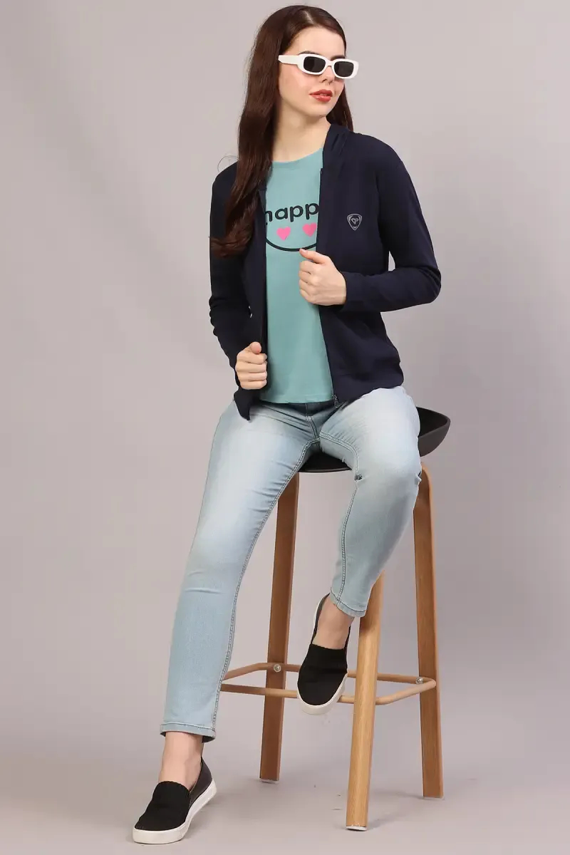 Cotton Solid Hooded Neck Sweat Shirt for Women