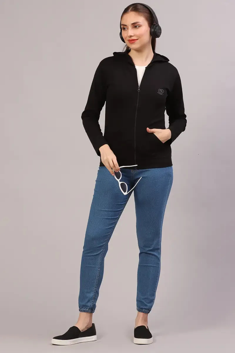 Cotton Solid Hooded Neck Sweat Shirt for Women