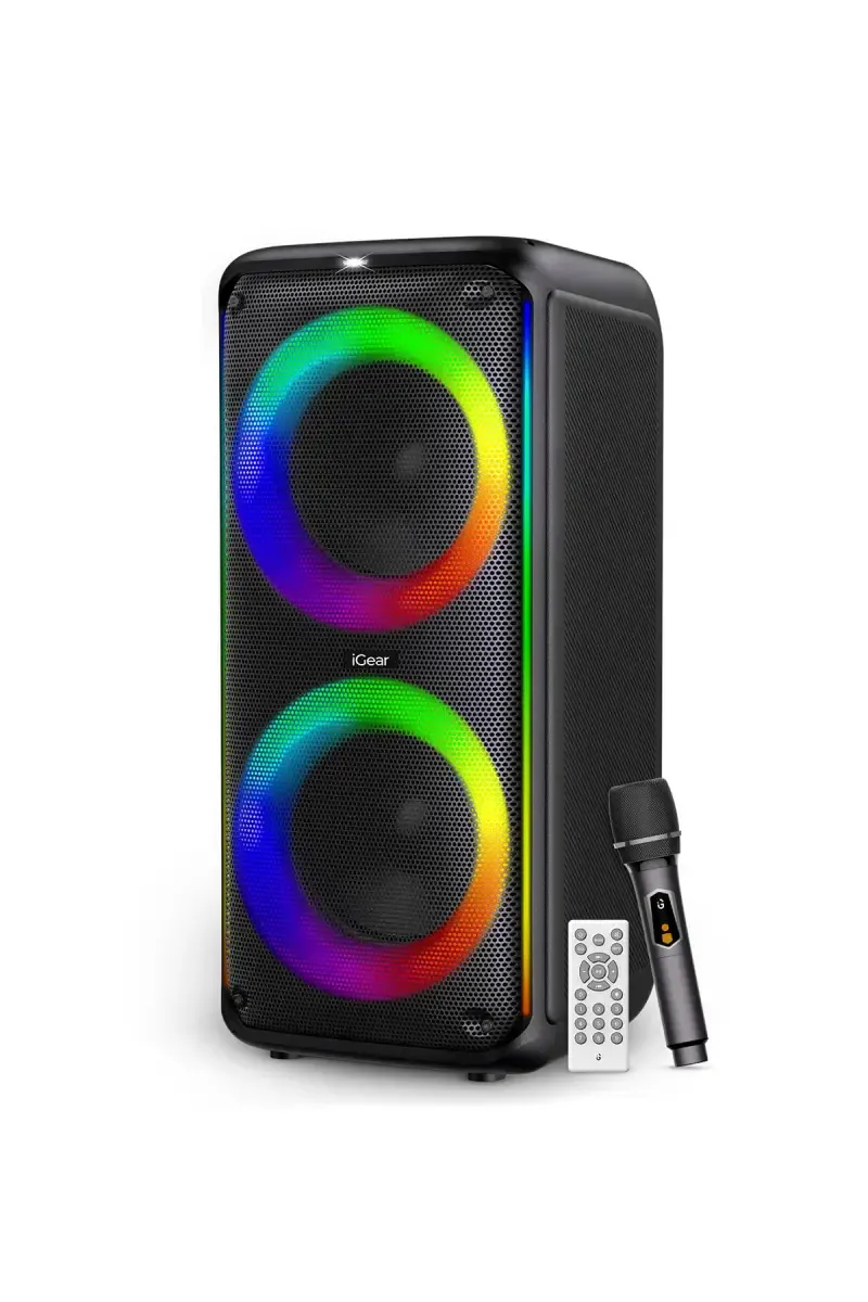 iGear X-Bass 60 60 W Portable Bluetooth Party Speaker with Dual Bass Radiators, Karaoke Mic, RGB Lights (Black)