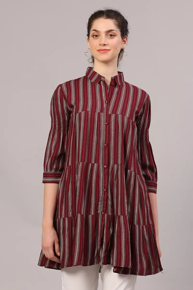 Georgette Striped Longline Top for Women