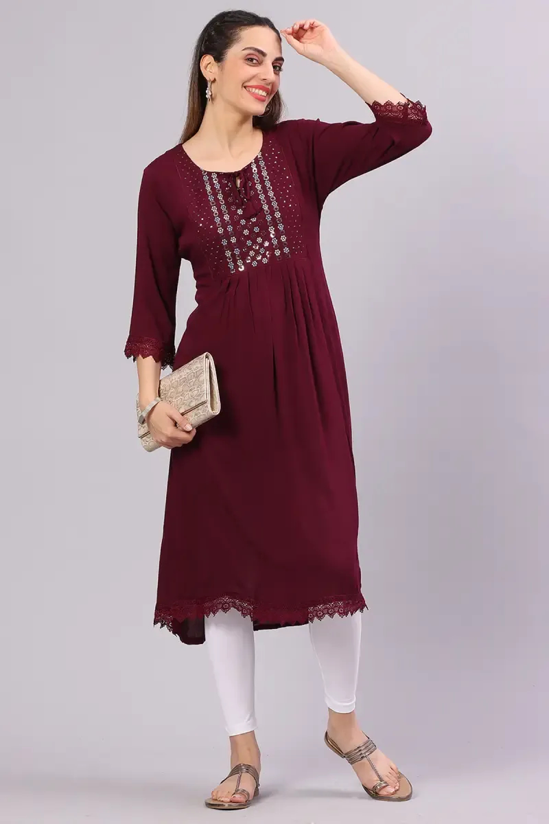 Cotton Blend Embroidered Kurta for Women