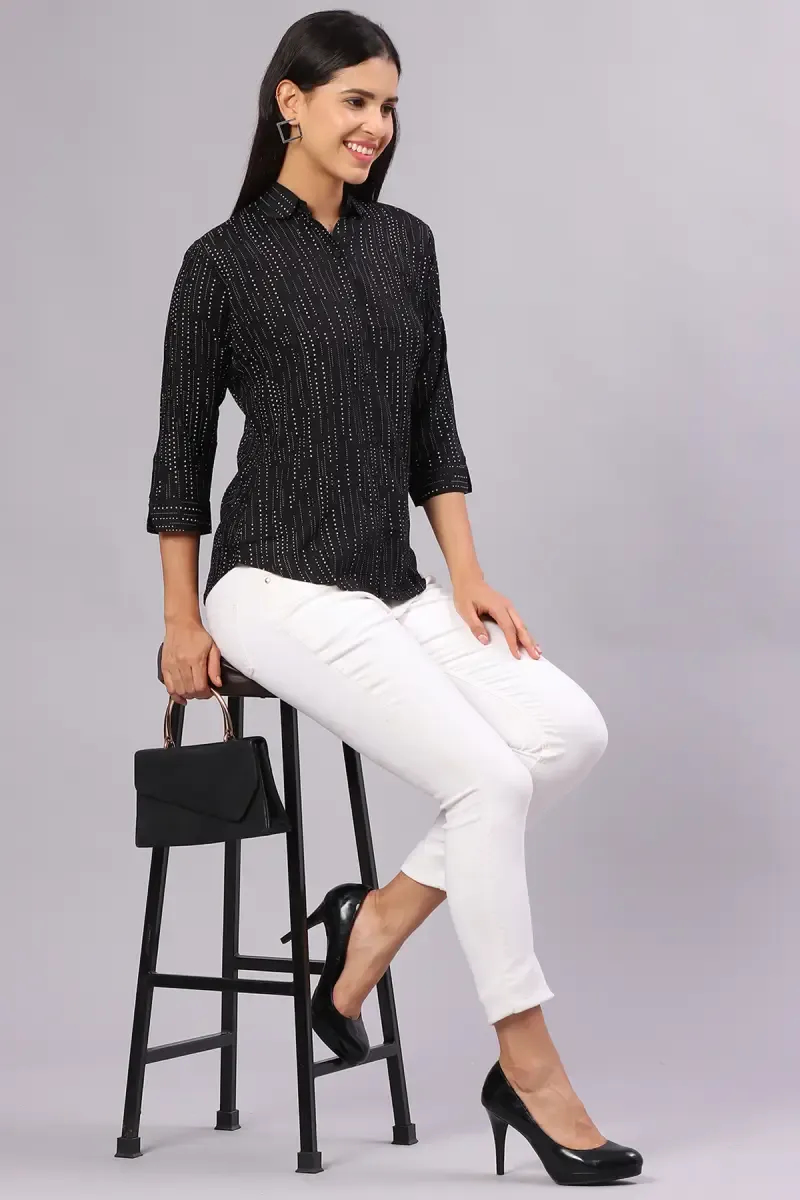 Cotton Blend Abstract Print Shirt for Women