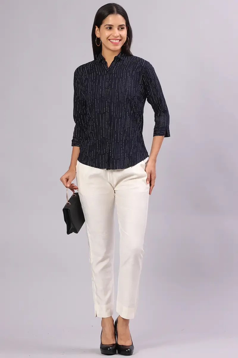 Cotton Blend Abstract Print Shirt for Women