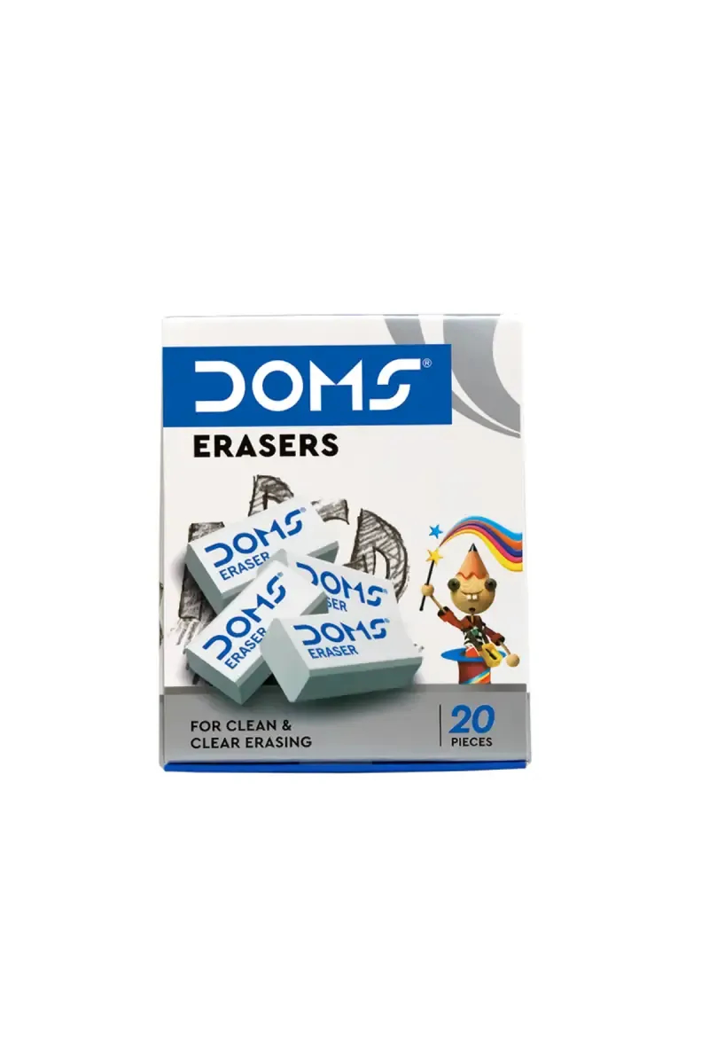 Doms Euro Plasto Non-Dust Erasers (White) - Pack Of 20