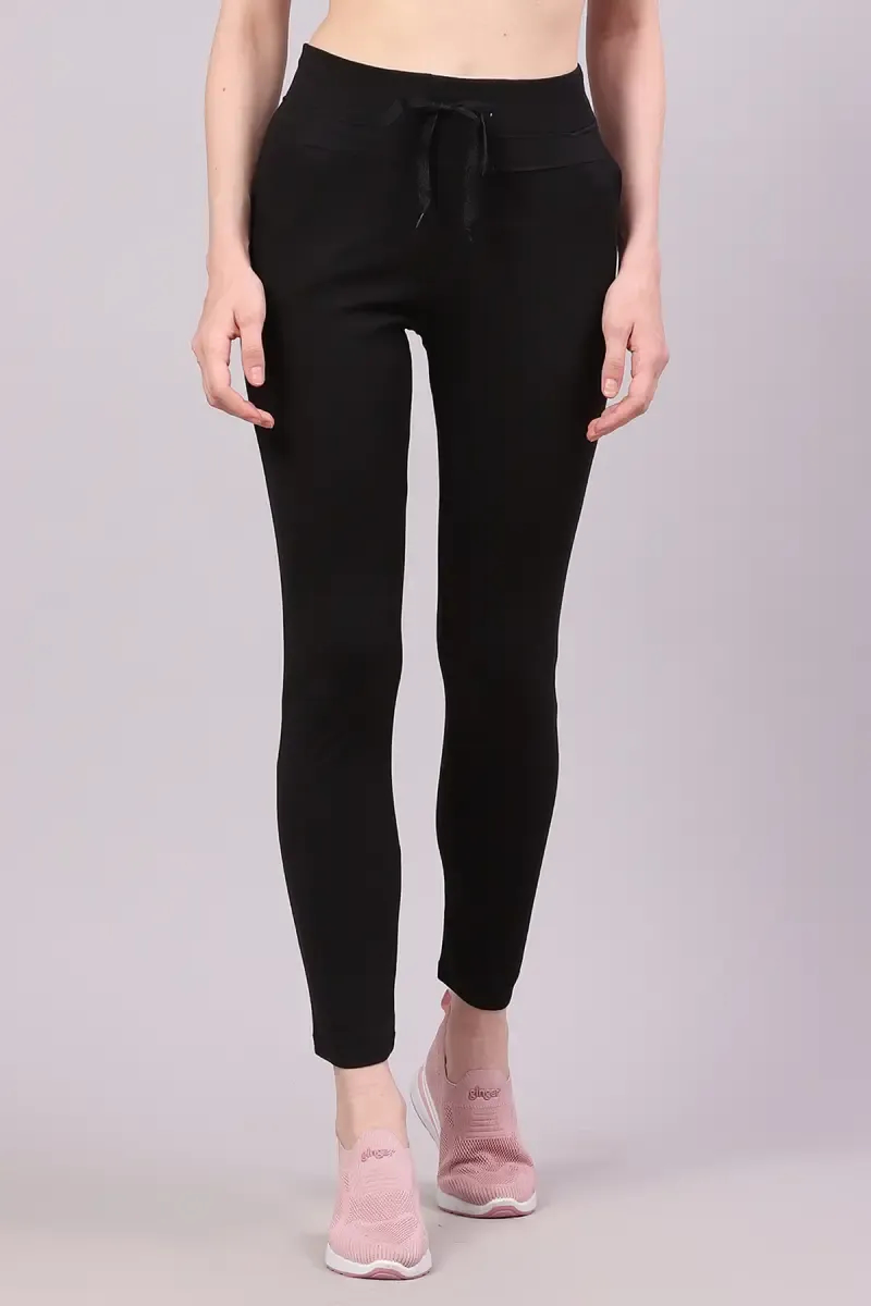 Cotton Lycra Blend Solid Track Pant for Women