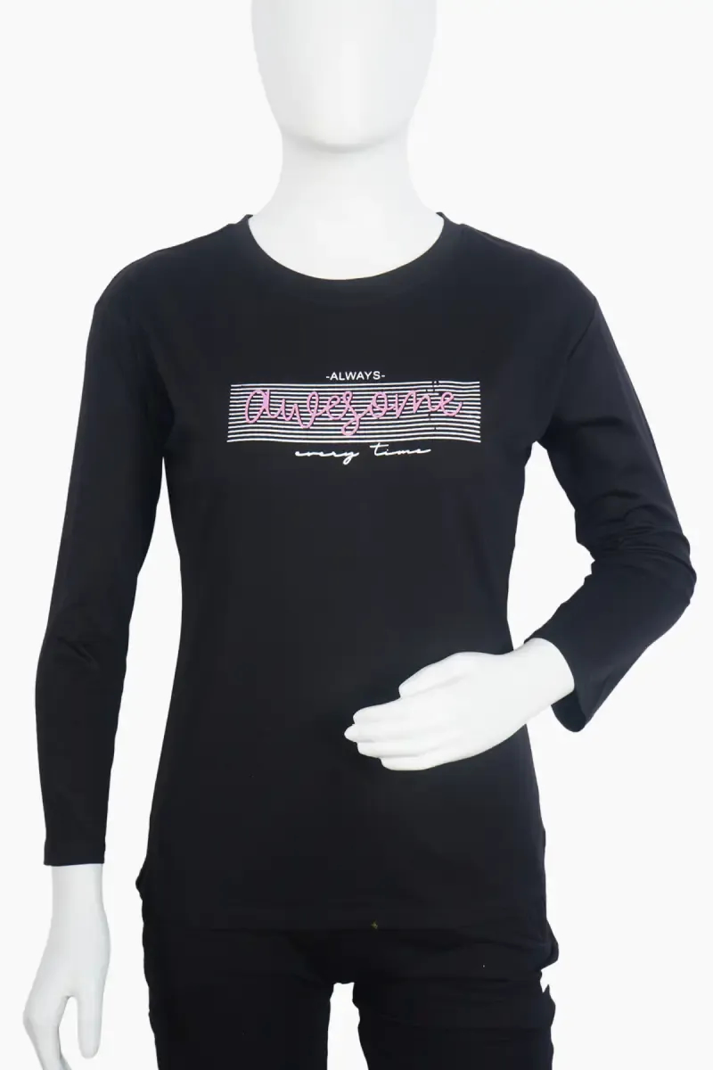 Cotton Lycra Typographic Printed T-Shirt for Women