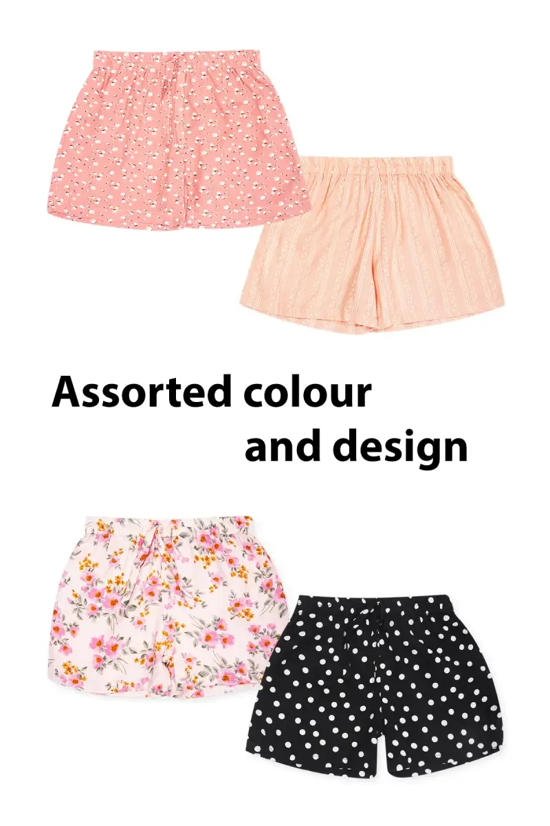 Girl's Polyester Printed Shorts - Assorted (Pack of 1)