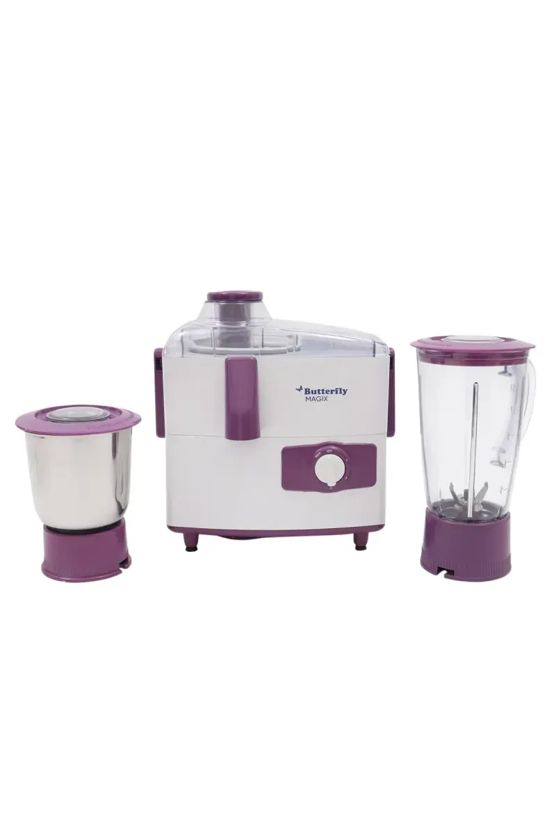 Butterfly Magix 500 W Juicer Mixer Grinder with 2 Jars (White & Purple)