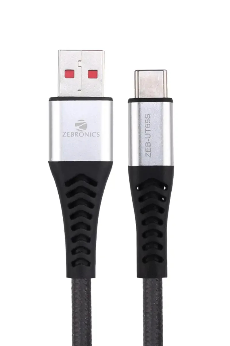 Zebronics UT65S 1m USB to Type C Rapid Charging Cable with 65W Support, Braided Cable, Data Sync (Black)