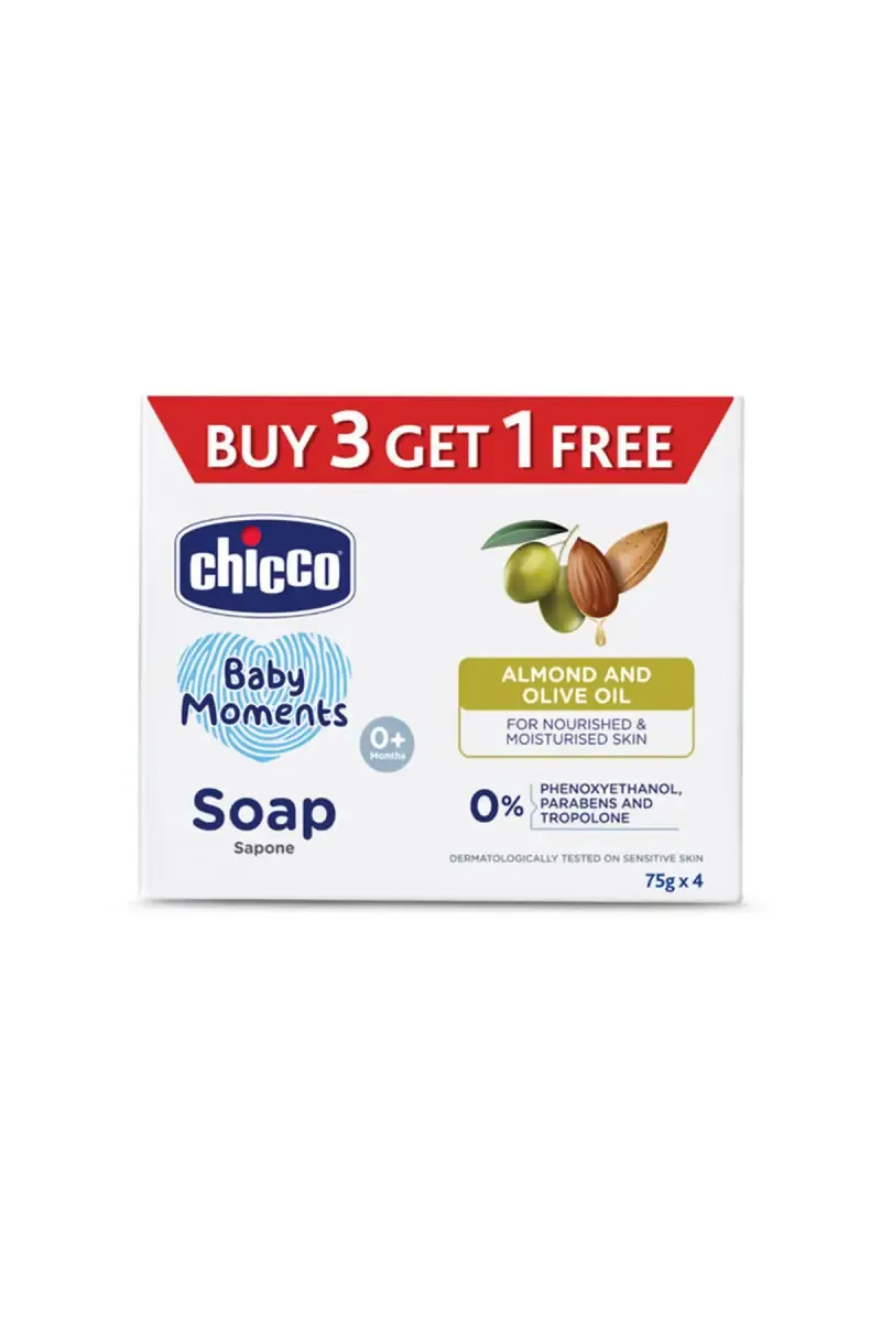 Chicco Baby Moments Almond and Olive Soap Pack of 1 - 75g Each (Buy 3 Get 1 Free)