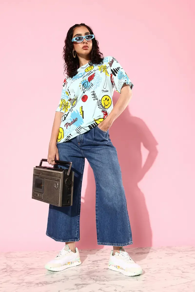Cotton Printed Oversized T-Shirt for Women